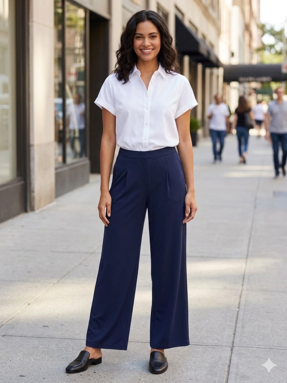 Lauren Ralph Lauren Deep Navy Wide Leg Pull-On Pants